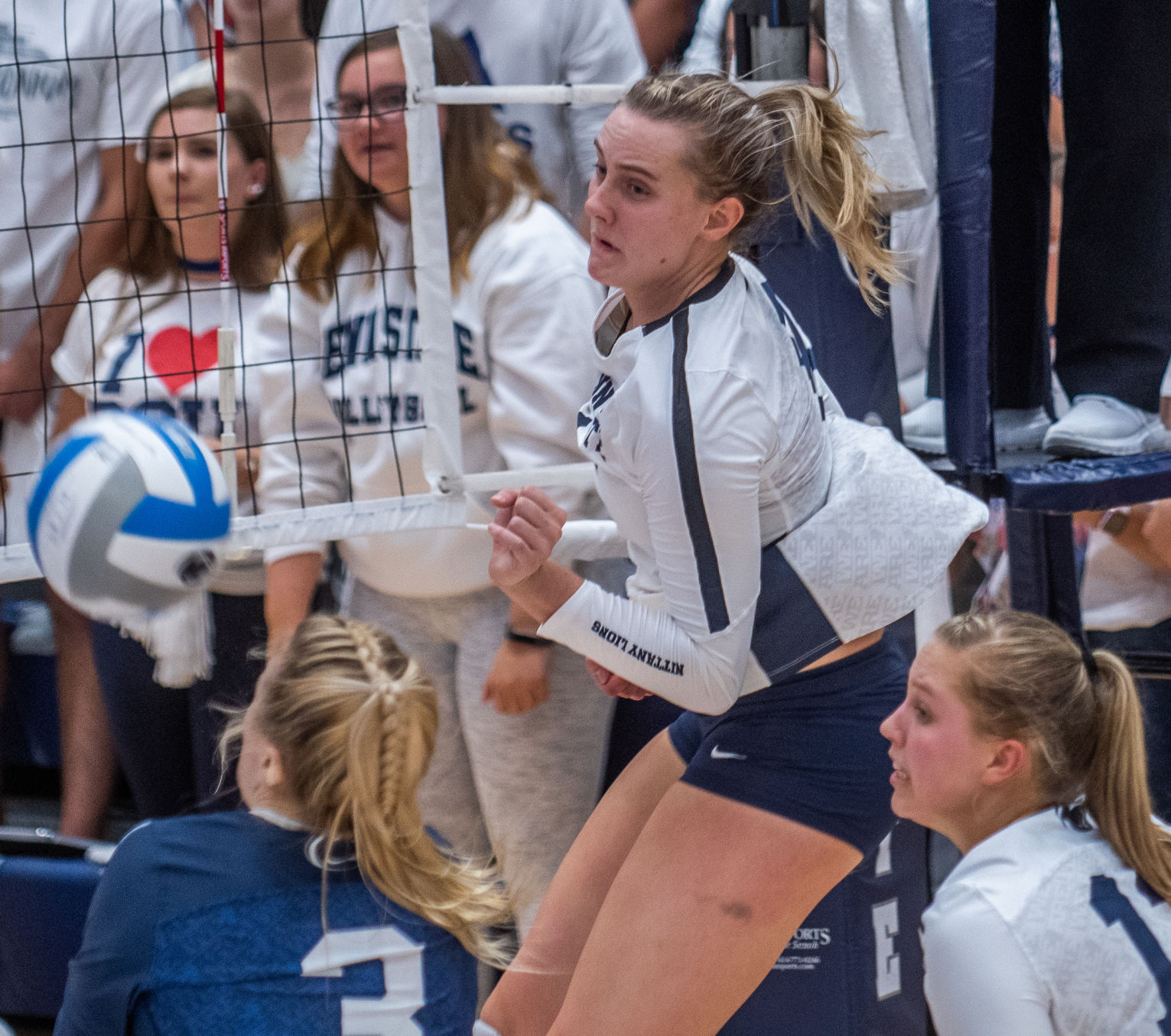 Penn State women's volleyball vs Stanford, Jonni Parker (9) spike blocked